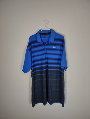 Nike Men’s Royal Blue and Black Striped Polo